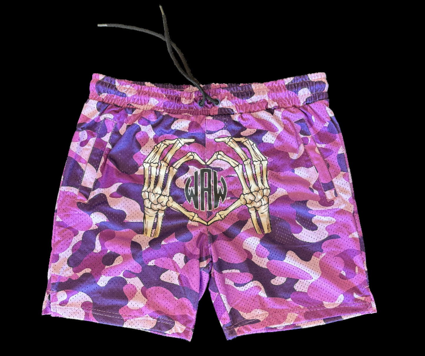 Purple Camo WAW Zipper Shorts