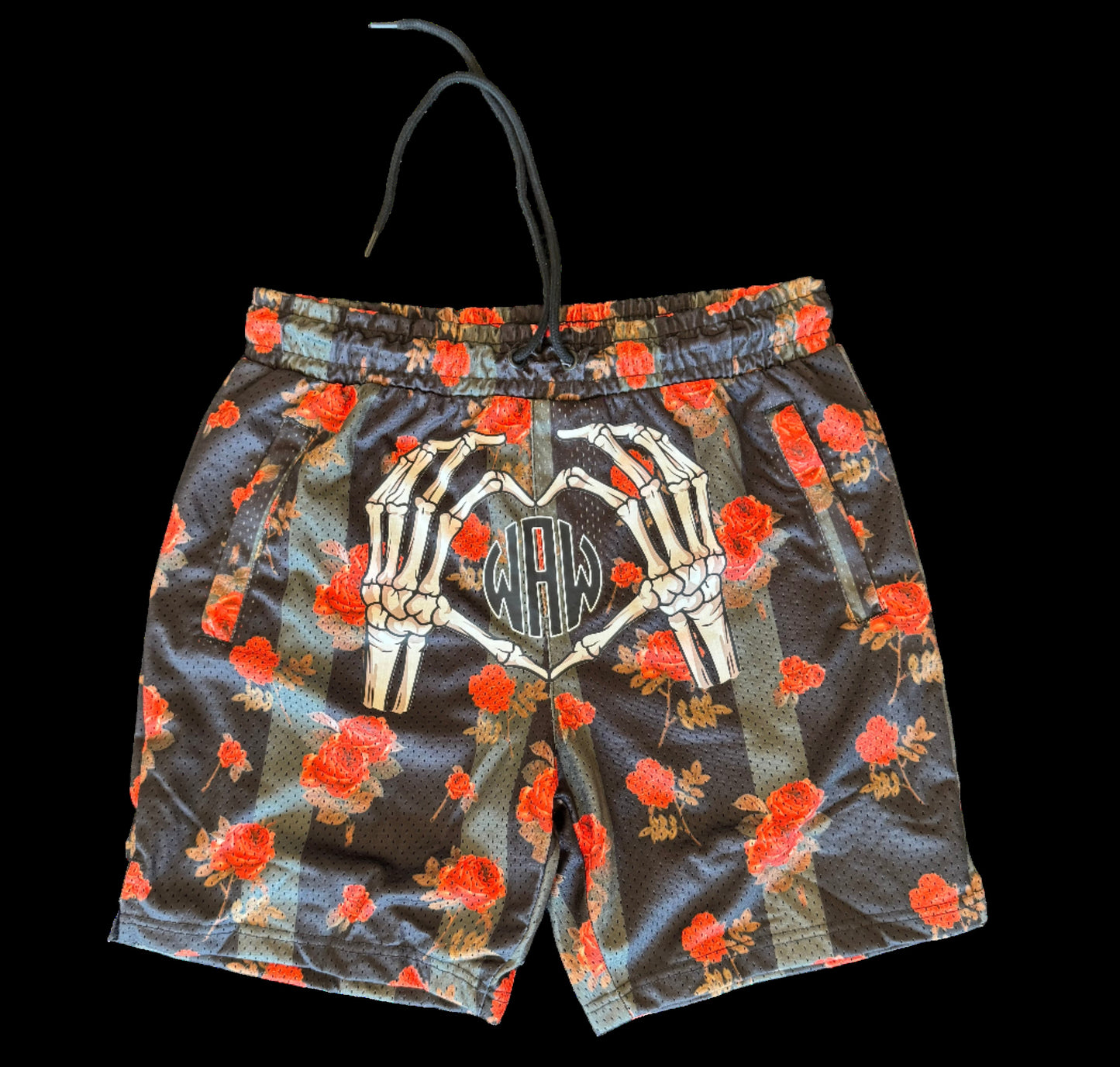 Black Floral WAW Zipper Shorts